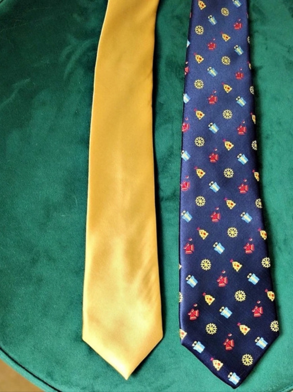 2 Men's Blue Christmas Holiday & Yellow/Gold Polyester Ties